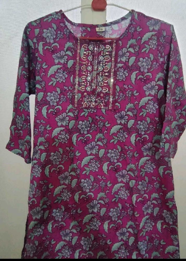 Printed Purple Cotton Kurti