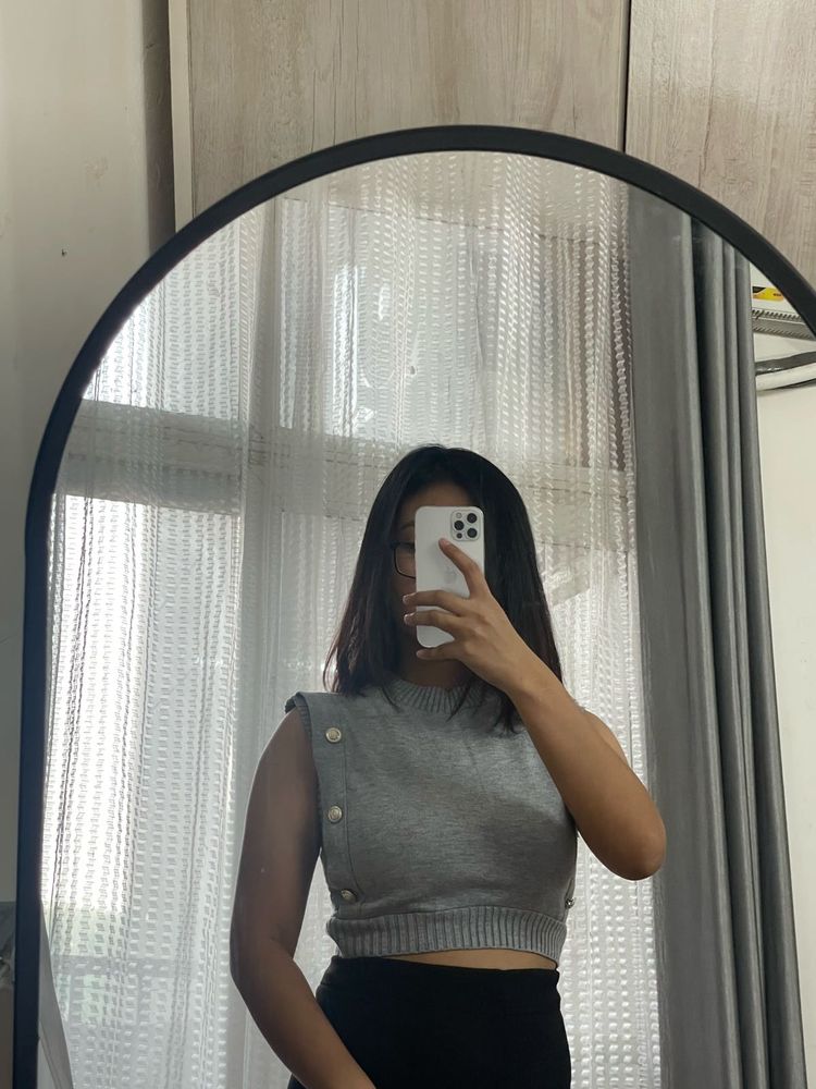 Grey Knit Sleeveless Top