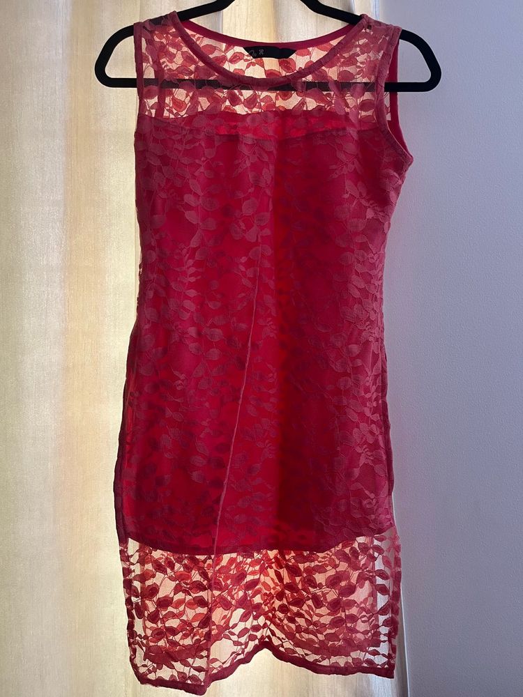 Peach Lace Netted Kurta