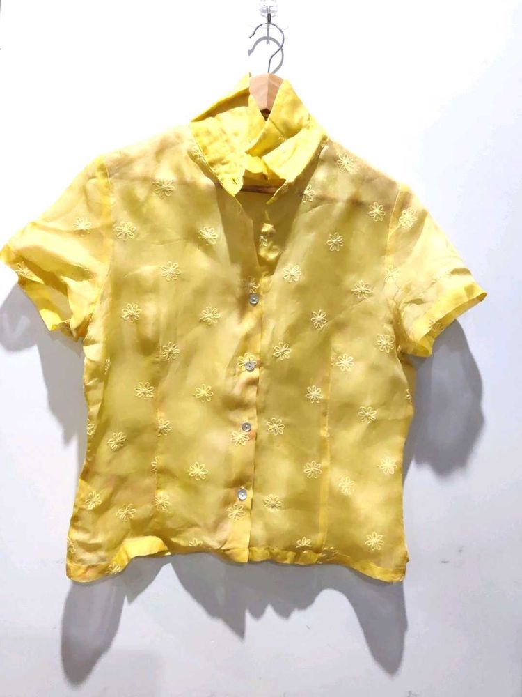 Yellow Embroidered Silk Top