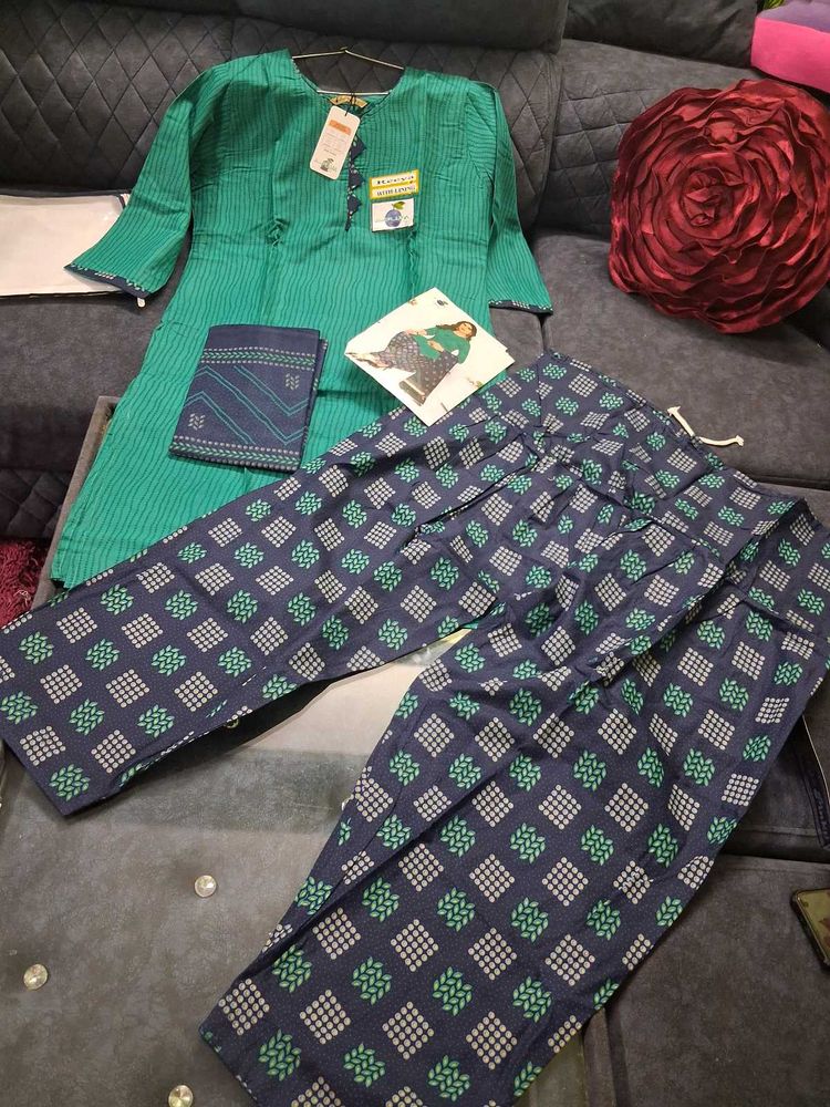 Green Printed Kurta Set