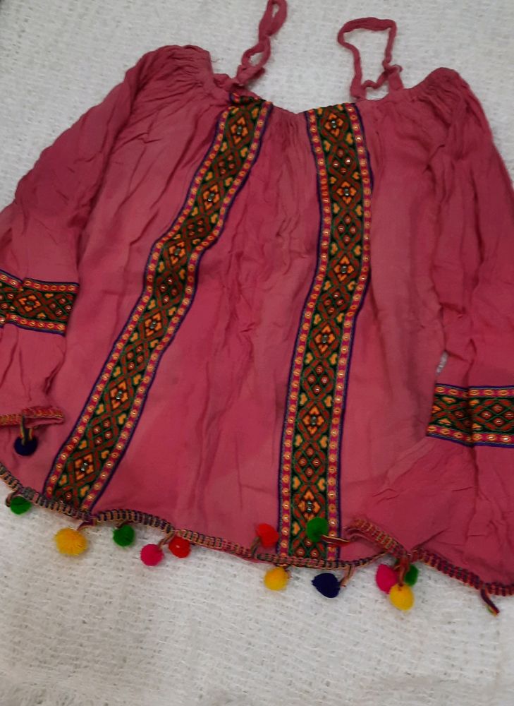 Dark Pink Off Shoulder Embroidered Top