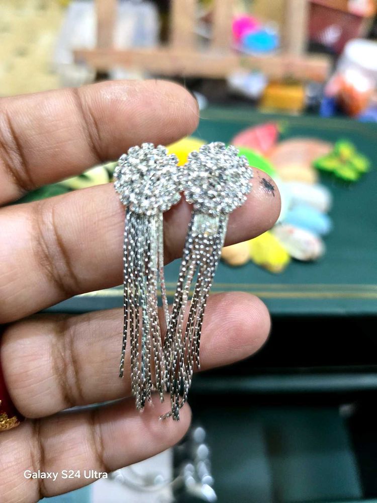 Crystal Silver Tone Dangling Earrings