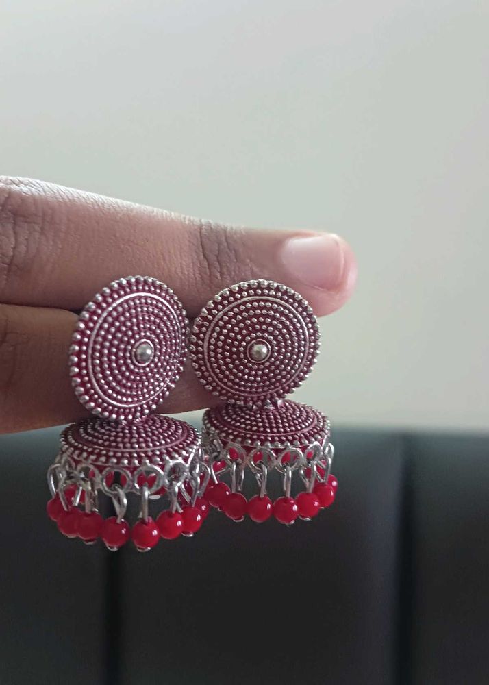 Red Jhumka Earrings