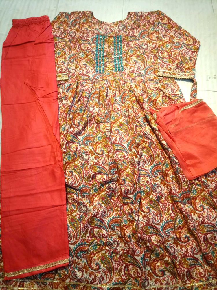 Beautiful Print Floral Cotton Anarkali Suit Set