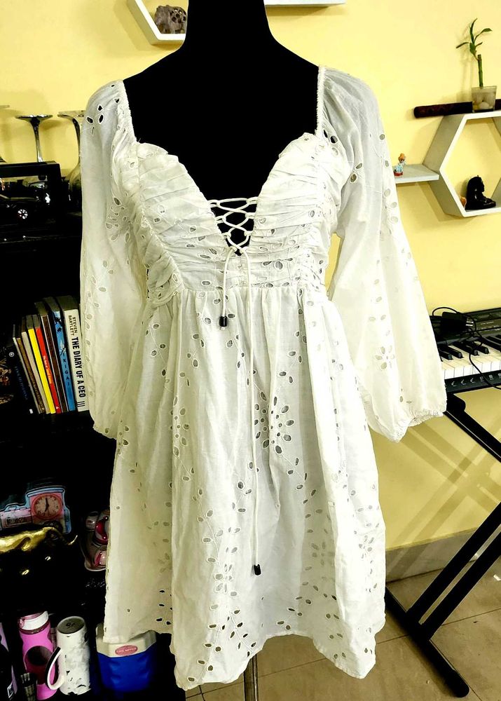 White Eyelet Mini Dress