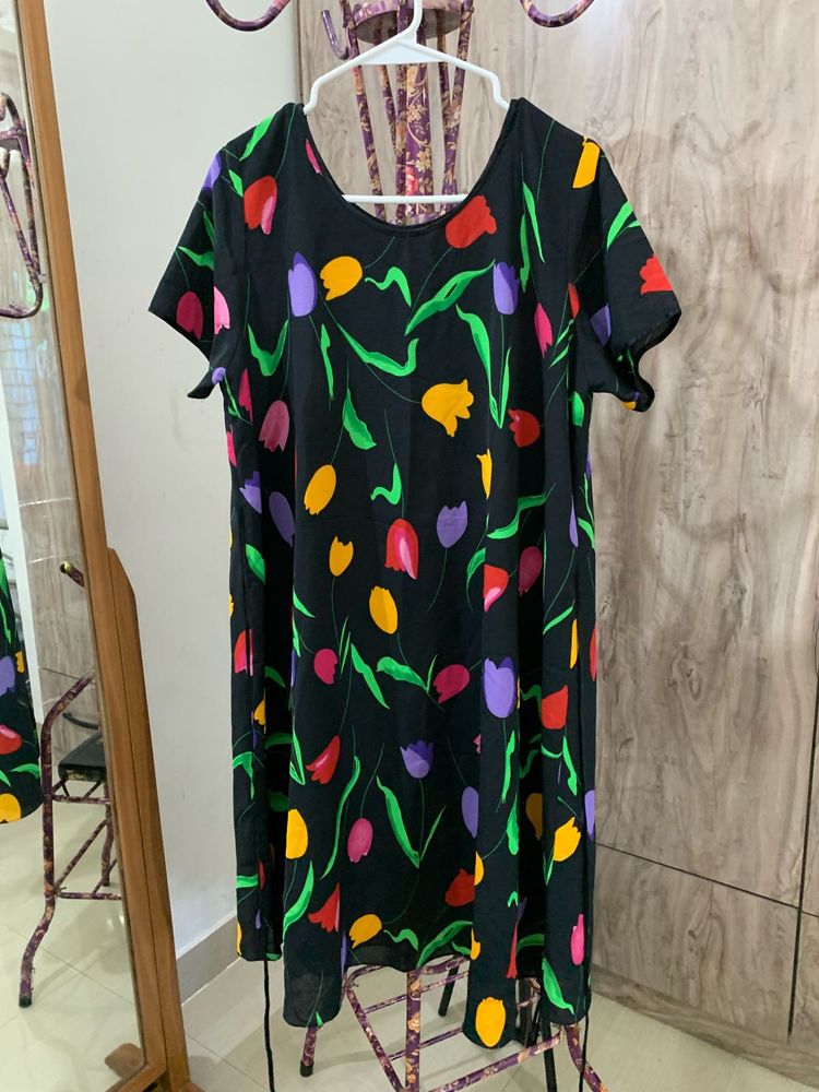 Floral Print Black Dress