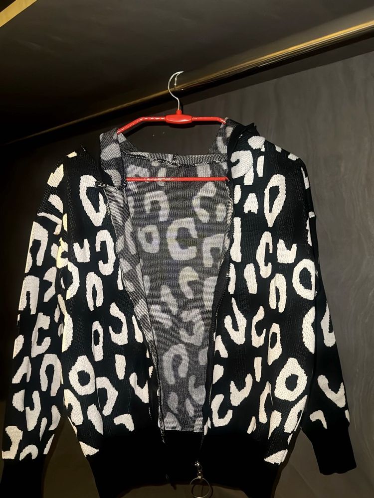 Animal Print Zip-Up Hoodie Jacket