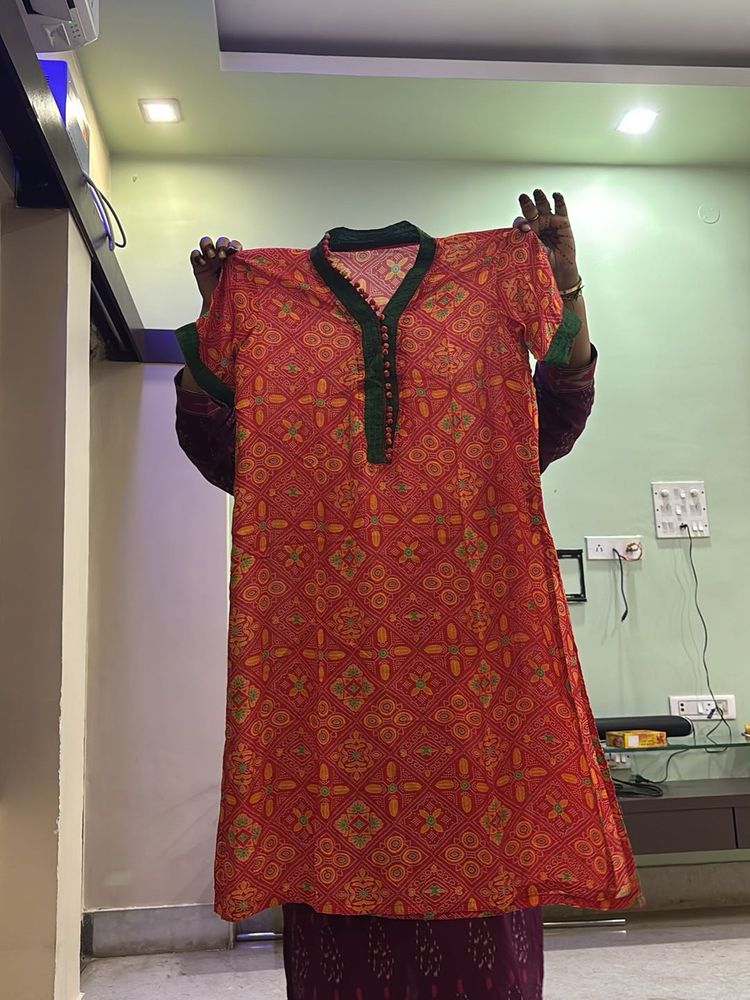 Red Printed Kurta