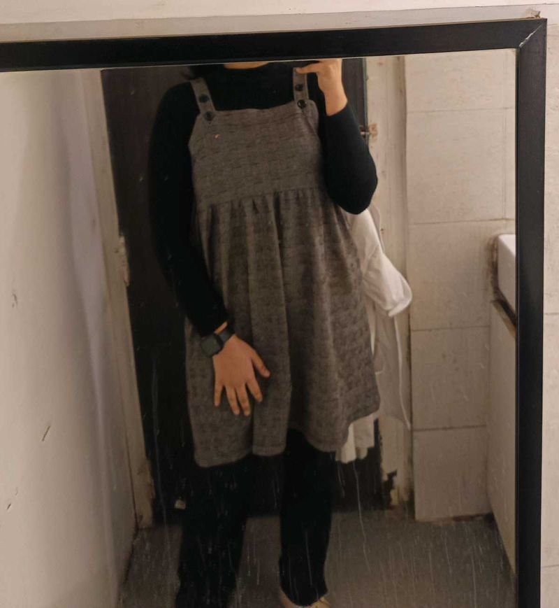 Cute Grey Pinafore Dress