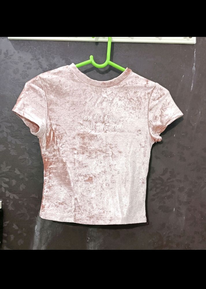 Divided By H&amp;M Womens Peach Velvet Crop Top