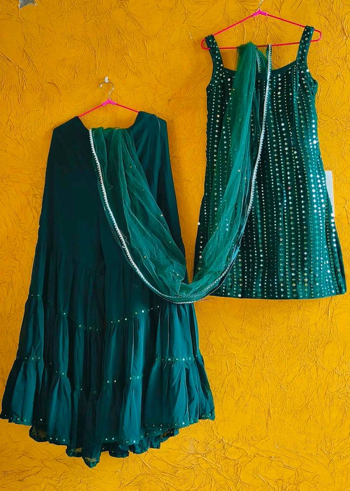 Green Embroidered plazoo suit