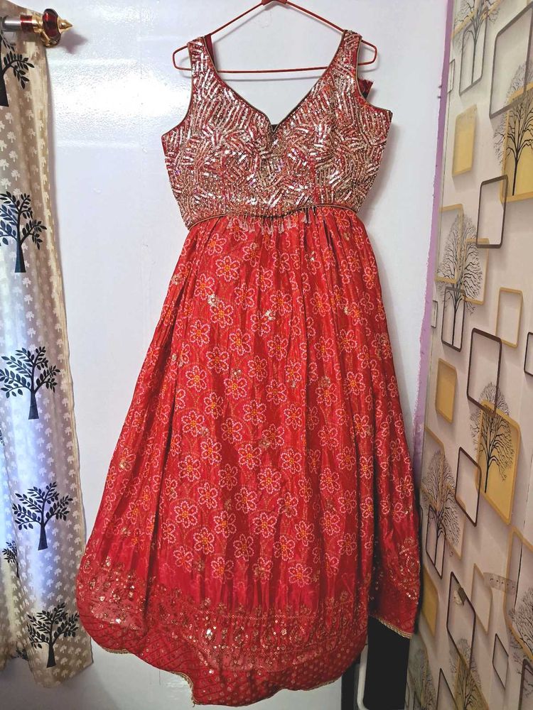 Heavy Red Mirror-Work Lehenga Set