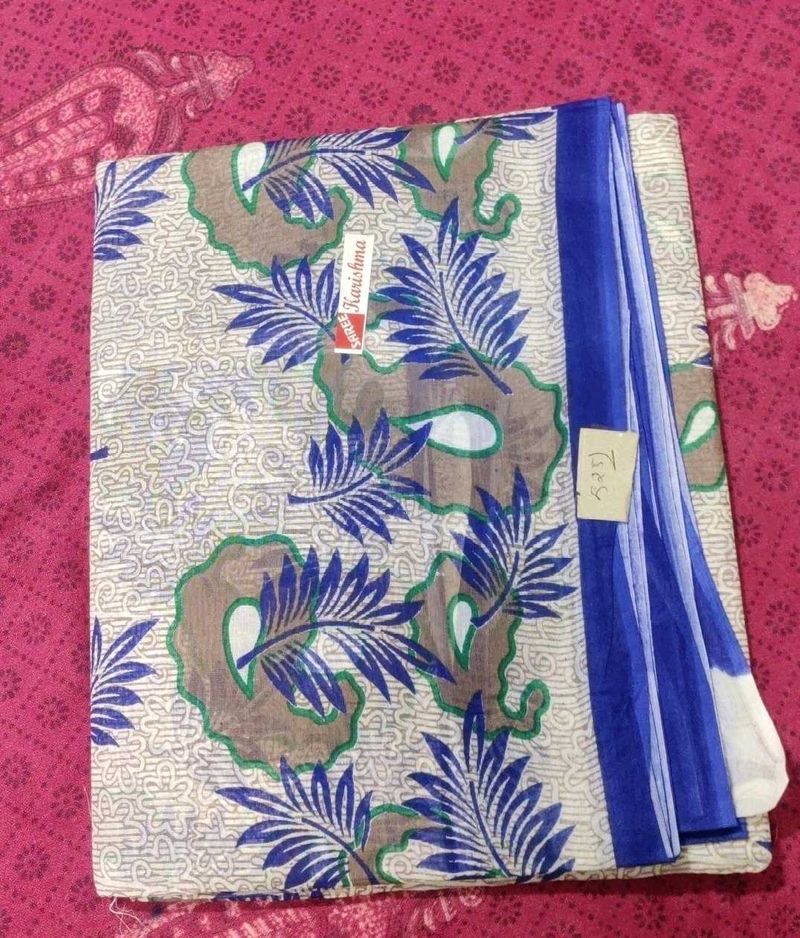 Floral Print Cotton Saree with blouse piece
