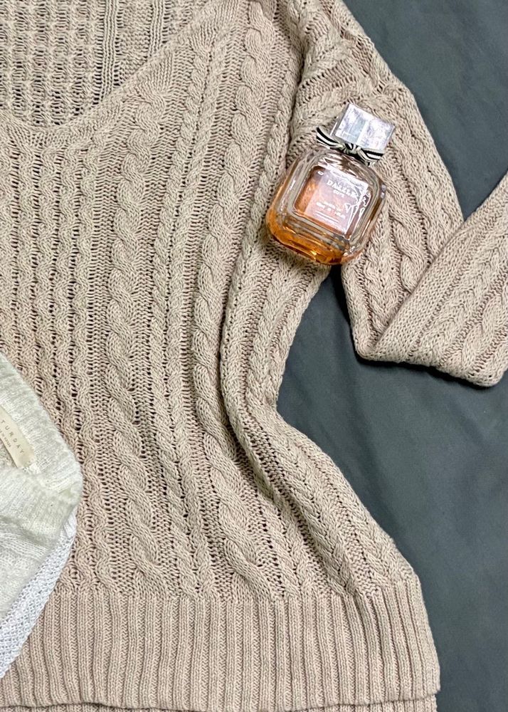 Beige Cable Knit Sweater