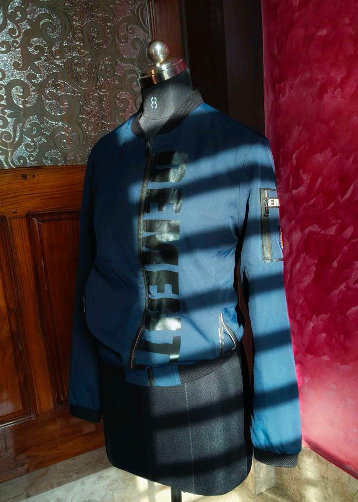 Blue Casual Bomber Jacket