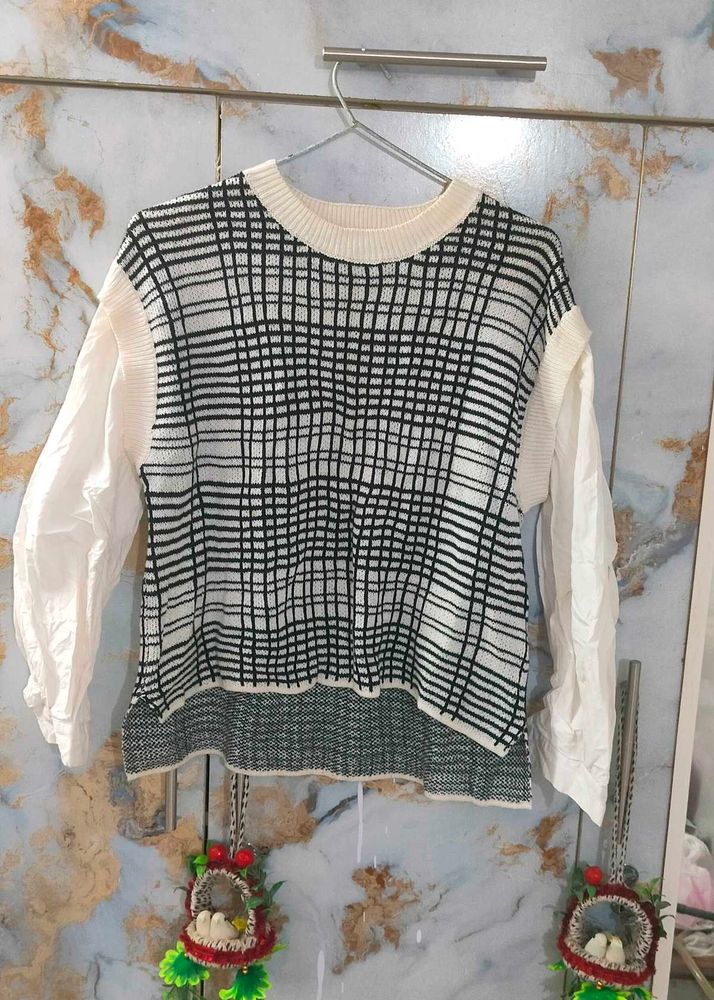 Checkered Knit Sweater