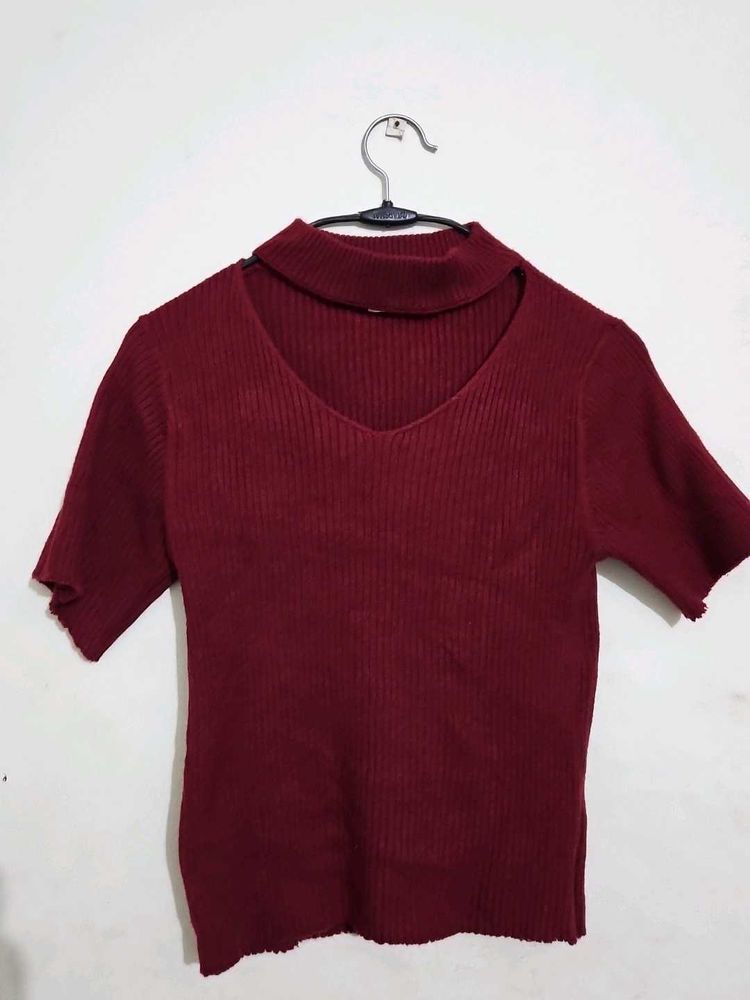 Maroon Ribbed Top