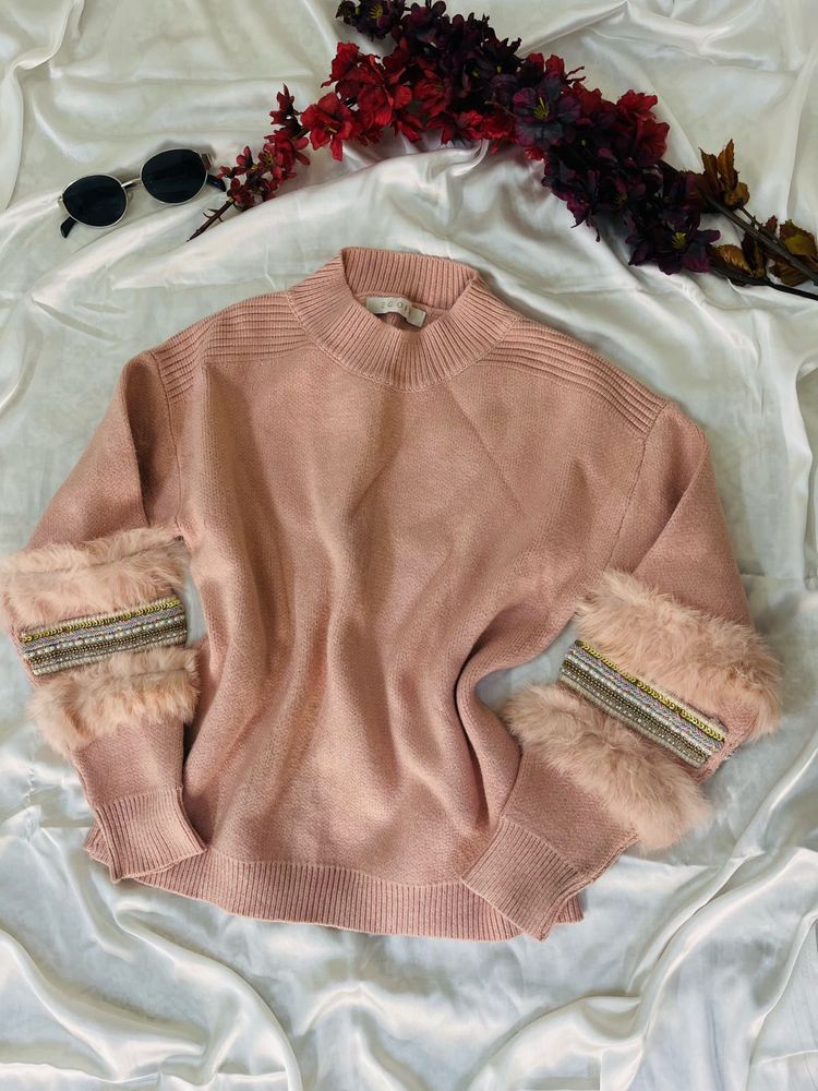 Pink Fur Cuff Sweater