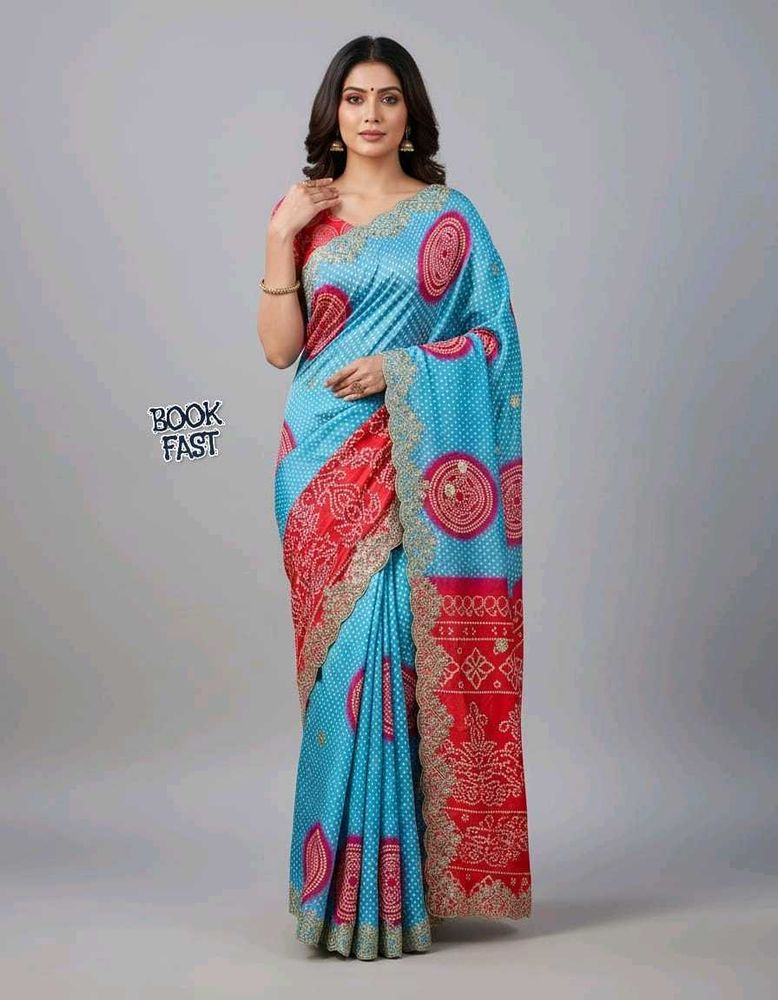 Elegant Blue &amp; Red Saree