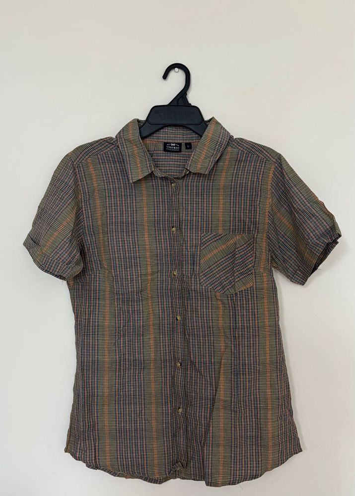 Earthy Button Down Half Sleeve Stripe Formal Shirt