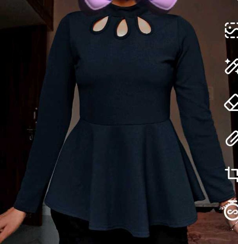 Marzeni Navy Blue Choker Peplum Top