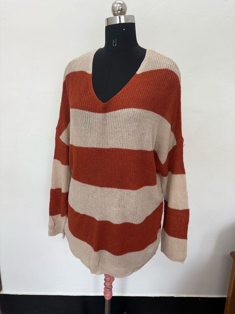 Striped V-Neck Pullover