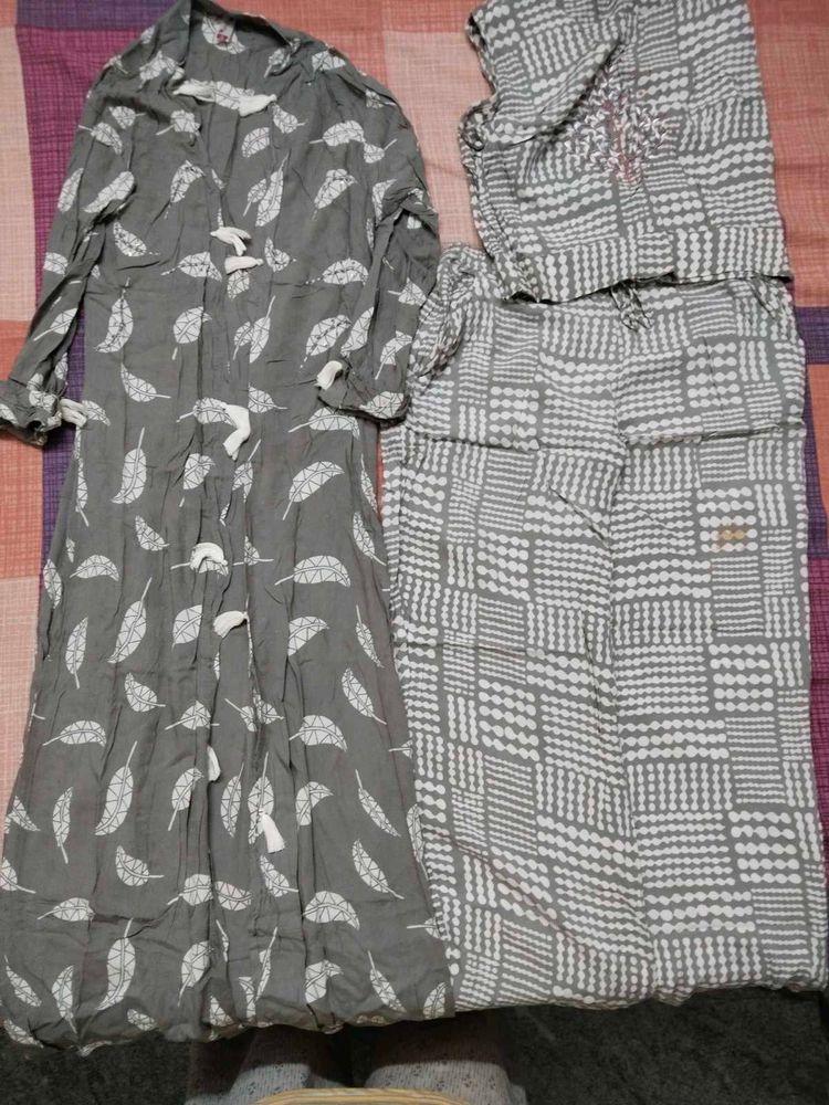 Grey Printed Night Suit Set