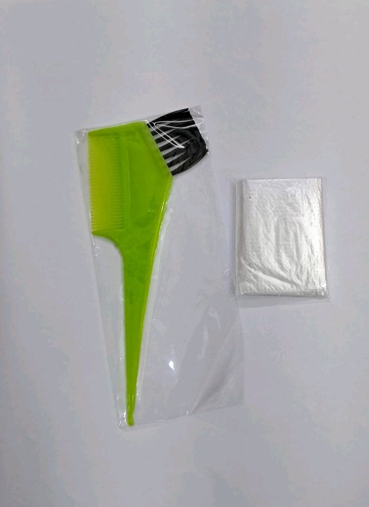 🟢 Hair Colour Brush-cum-Comb and Hand Gloves