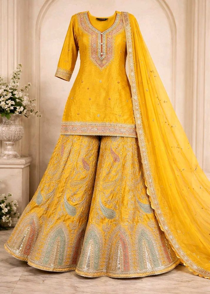 Year Ending Sale ✨ Elegant Yellow Sharara Suit