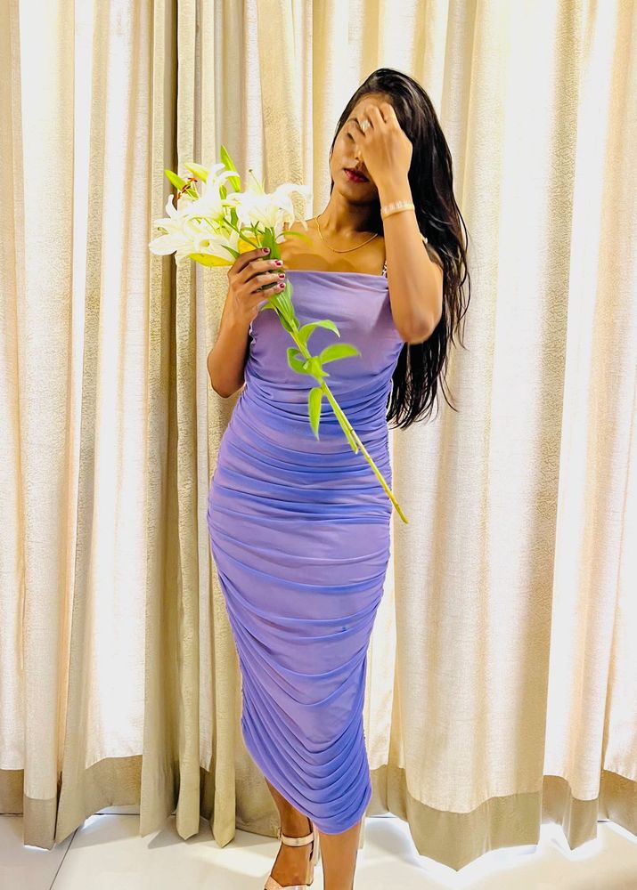 Purple Ruched Midi Dress