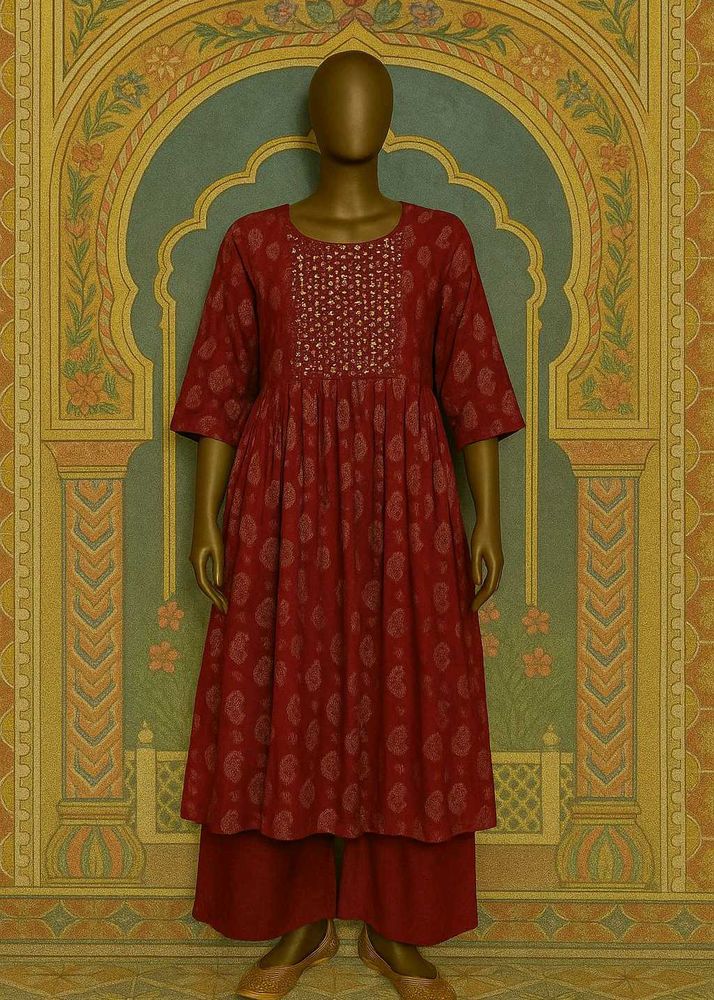 Red Paisley Print Naira Cut Kurti