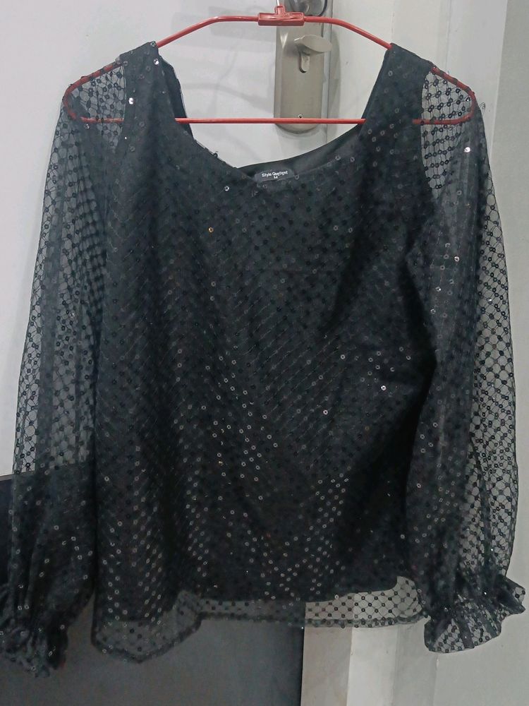 Black Net Top With Sequence Work