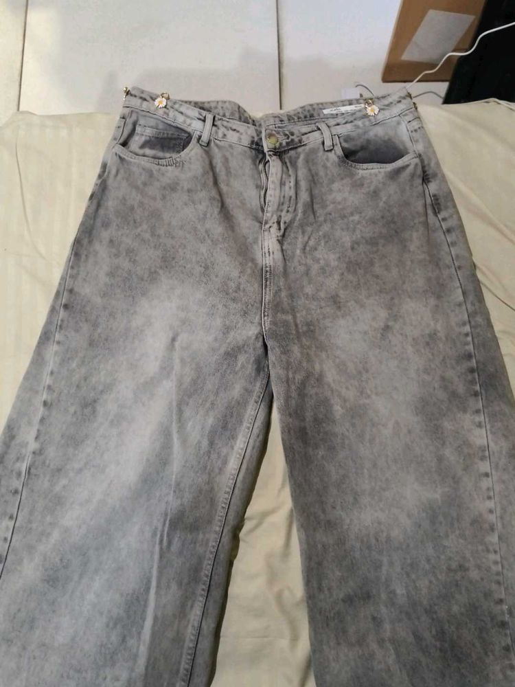 Gray Wide Leg Jeans
