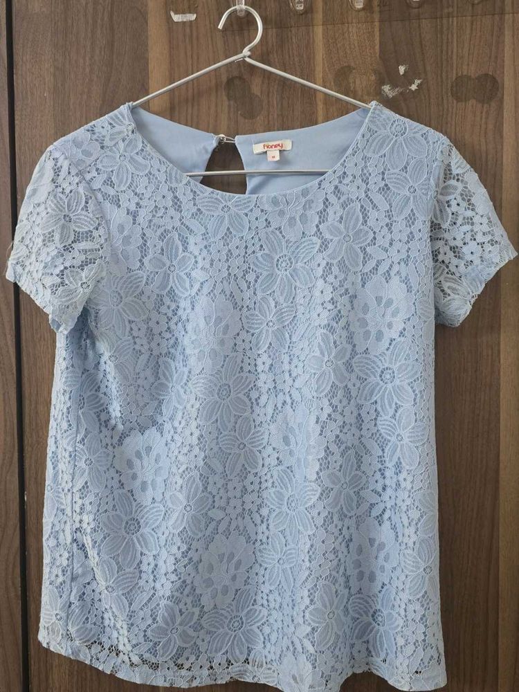 Blue Floral Lace Top