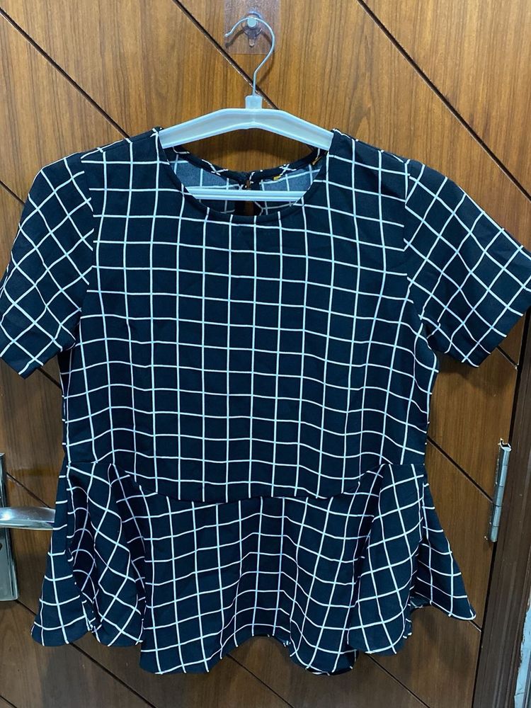 Checkered Peplum Top