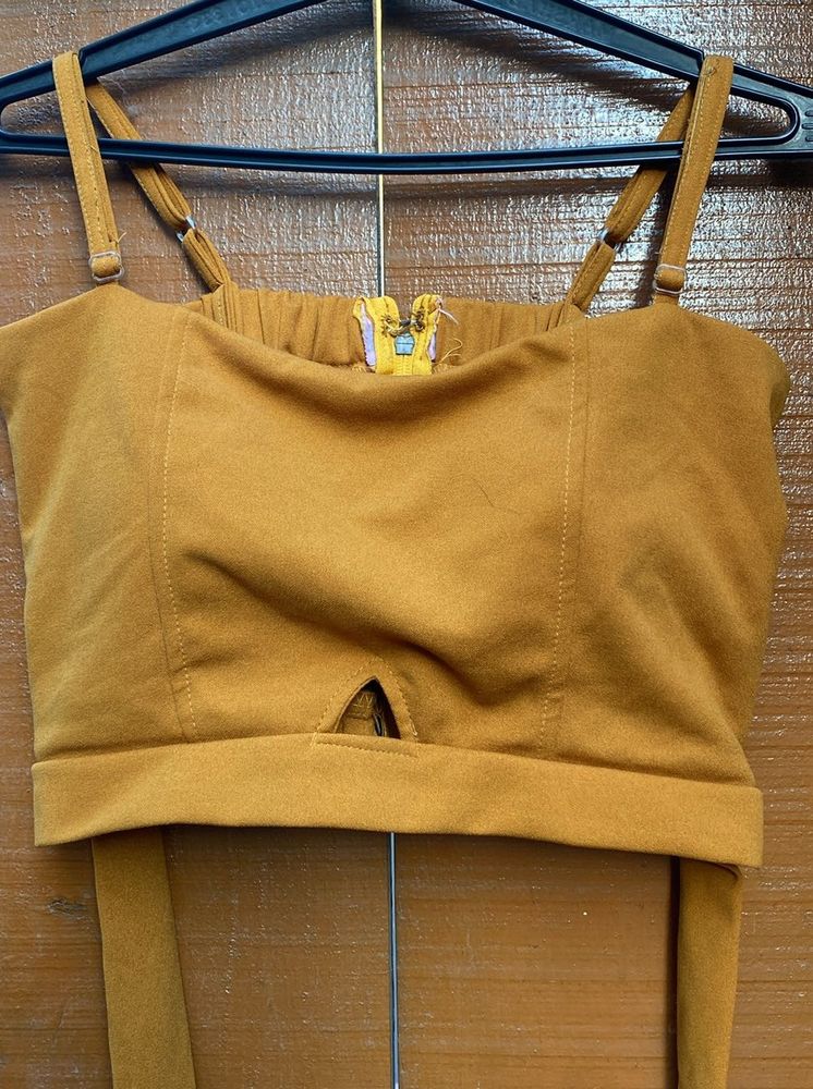 Mustard Coloured Padded Crop Top