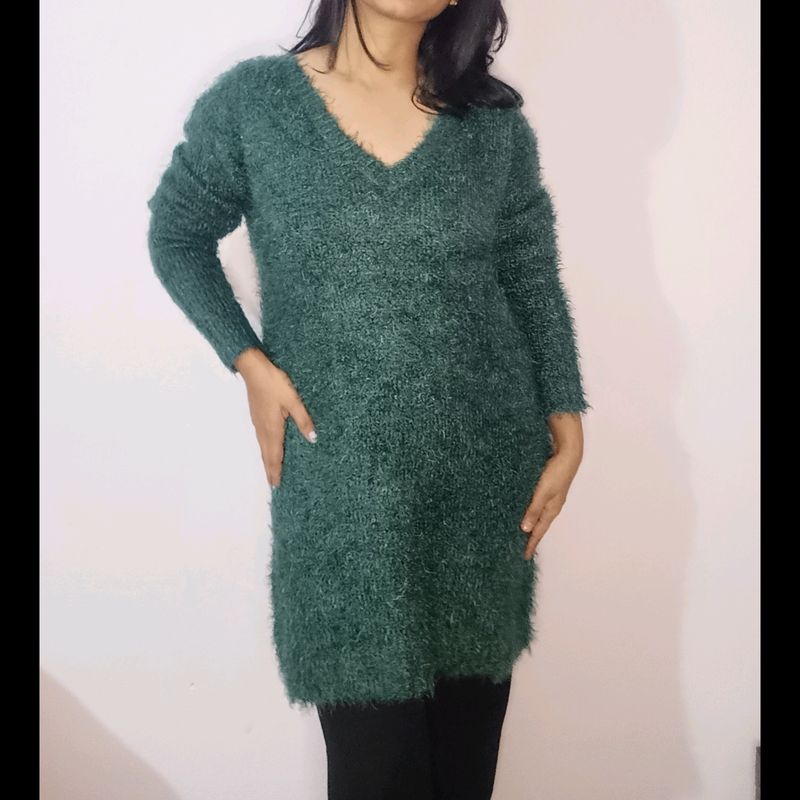 Green Fur Long Sweater
