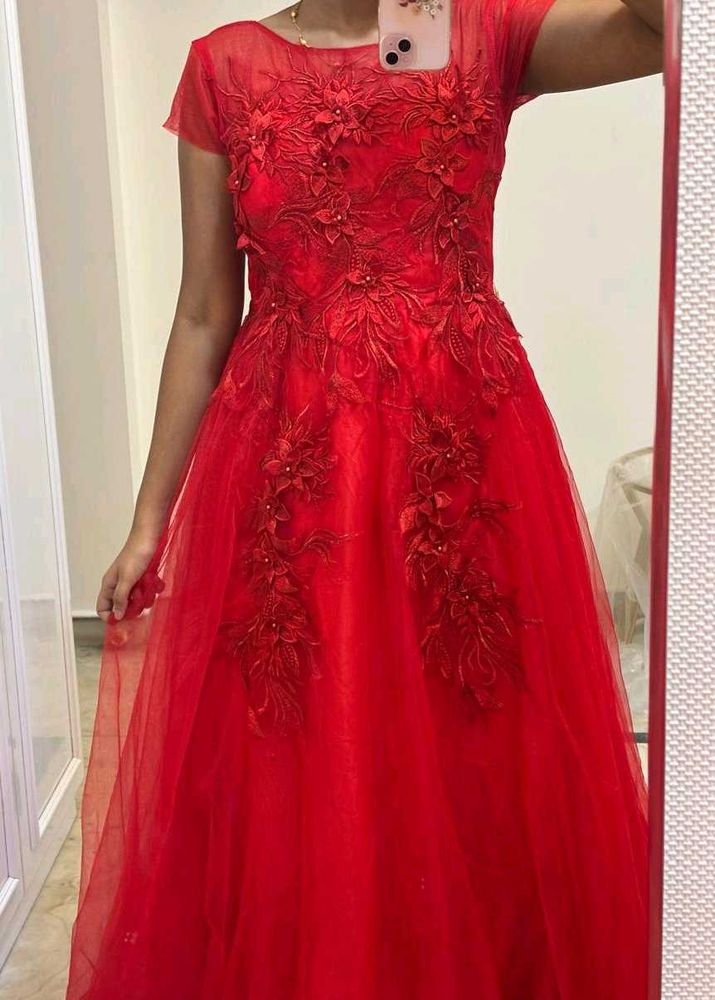 Stunning Red Floral Embellished Gown