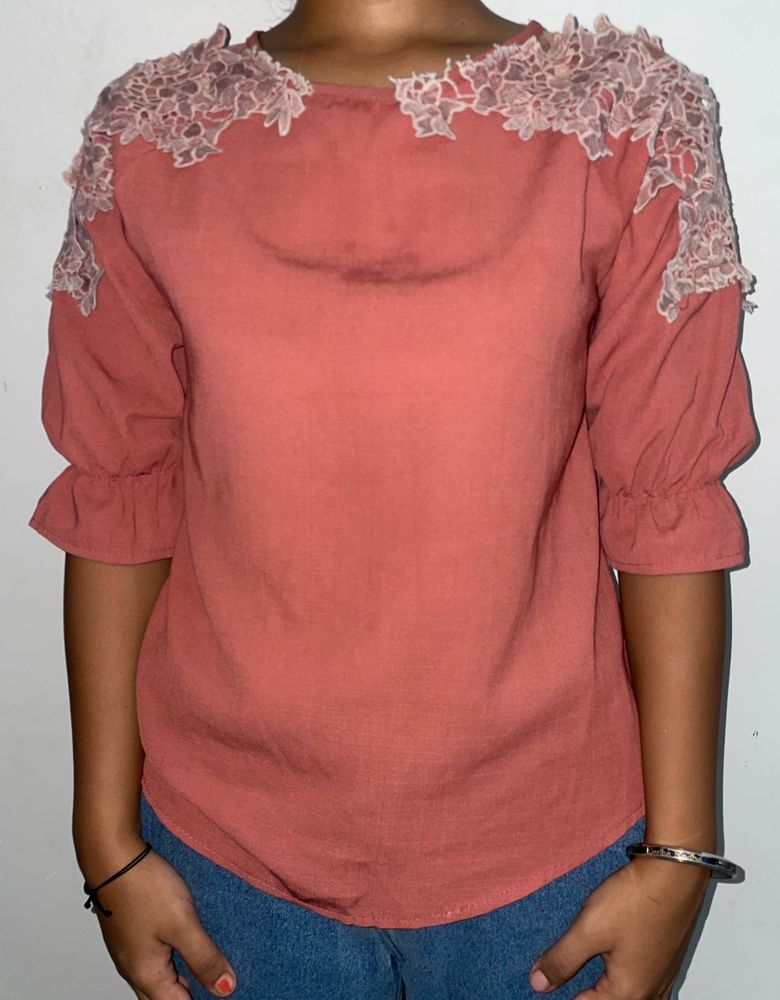 Coral Lace Detail Blouse