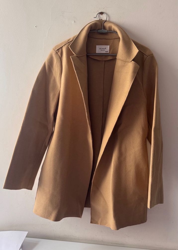 Elegant Beige Colour Open-Front Coat