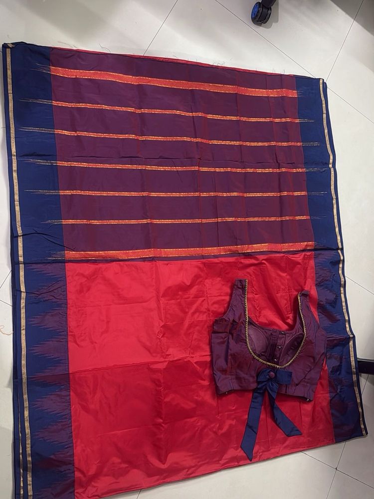 Elegant Red &amp; Blue Saree From Nallis