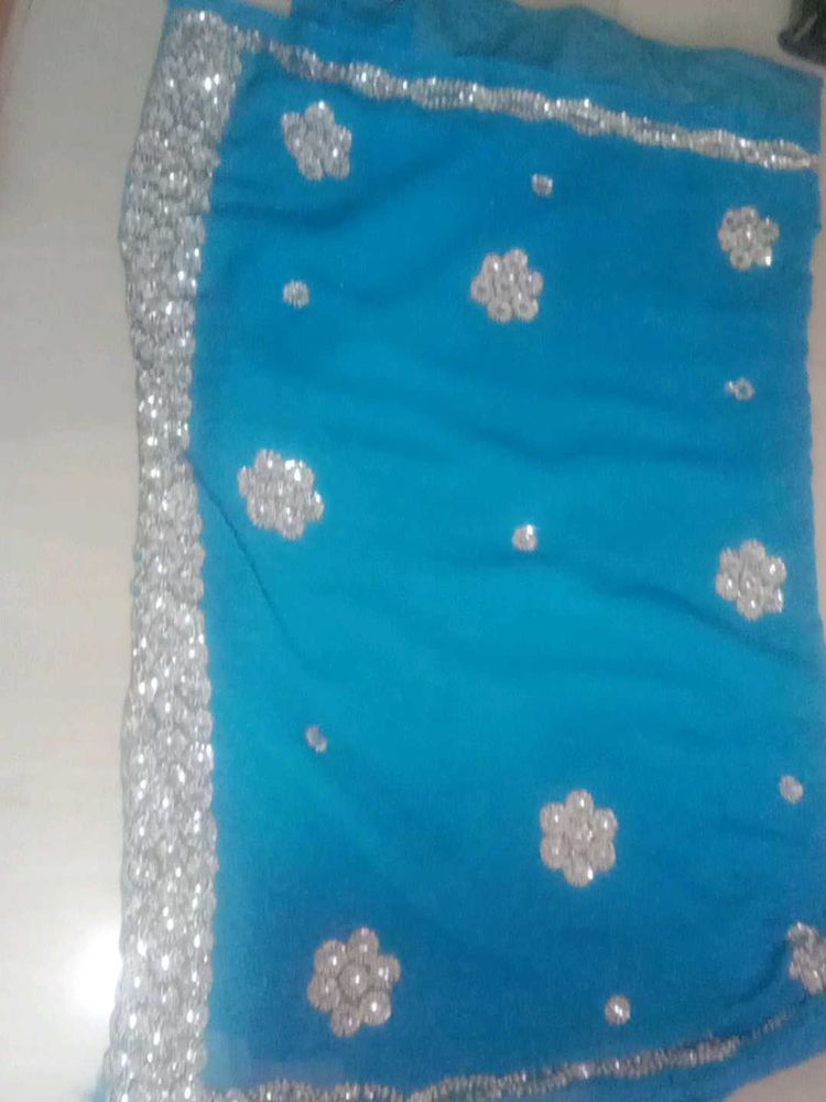 Sky Blue Stone Saree