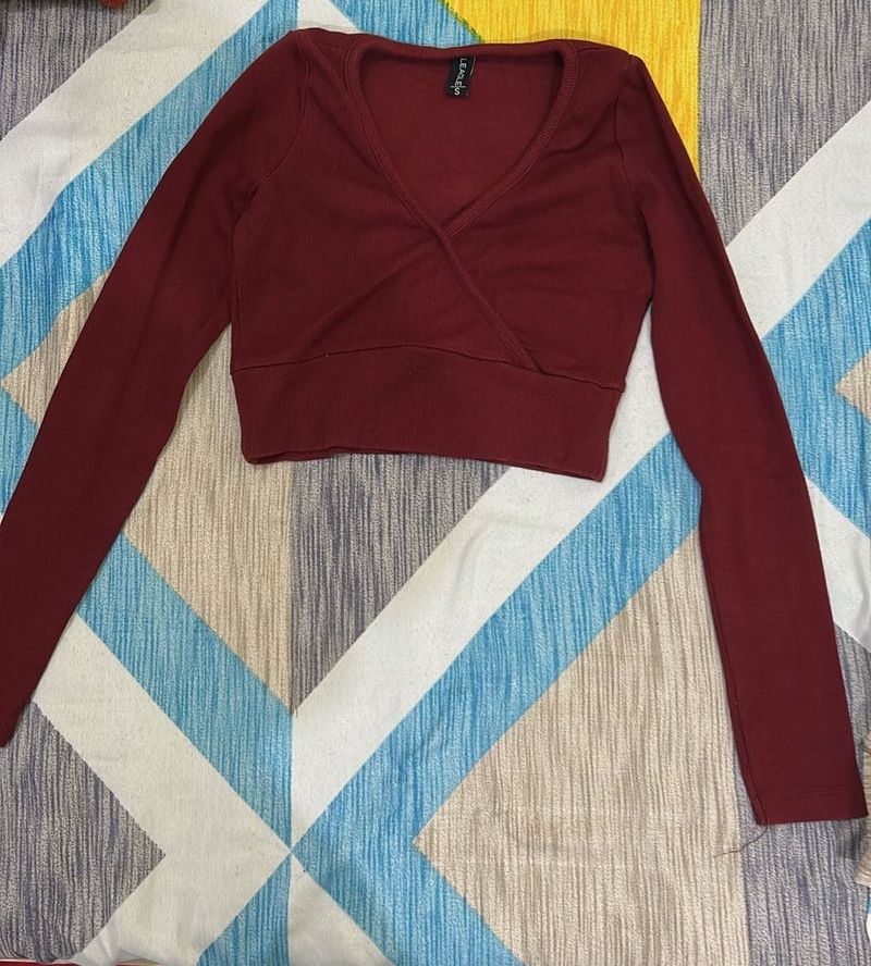 Maroon Wrap Crop Top
