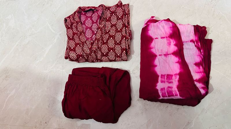 Maroon Printed Kurta Set