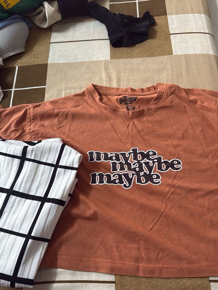Roadster Tee  And  Plazzo Combos Of 2 Top Bottom