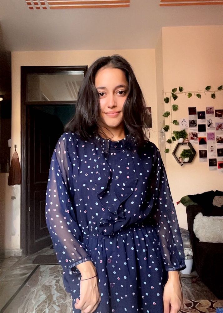 Navy Polka Dot Midi Dress