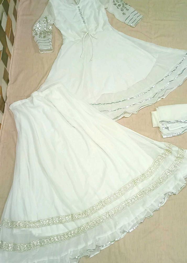 White Lengha Frock &amp; Dupatta