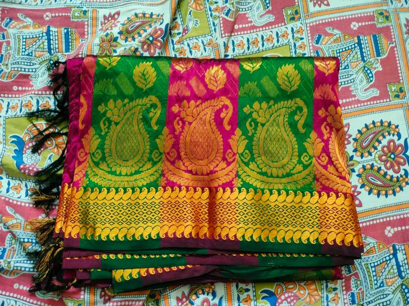 Magenta And Green Fancy Saree