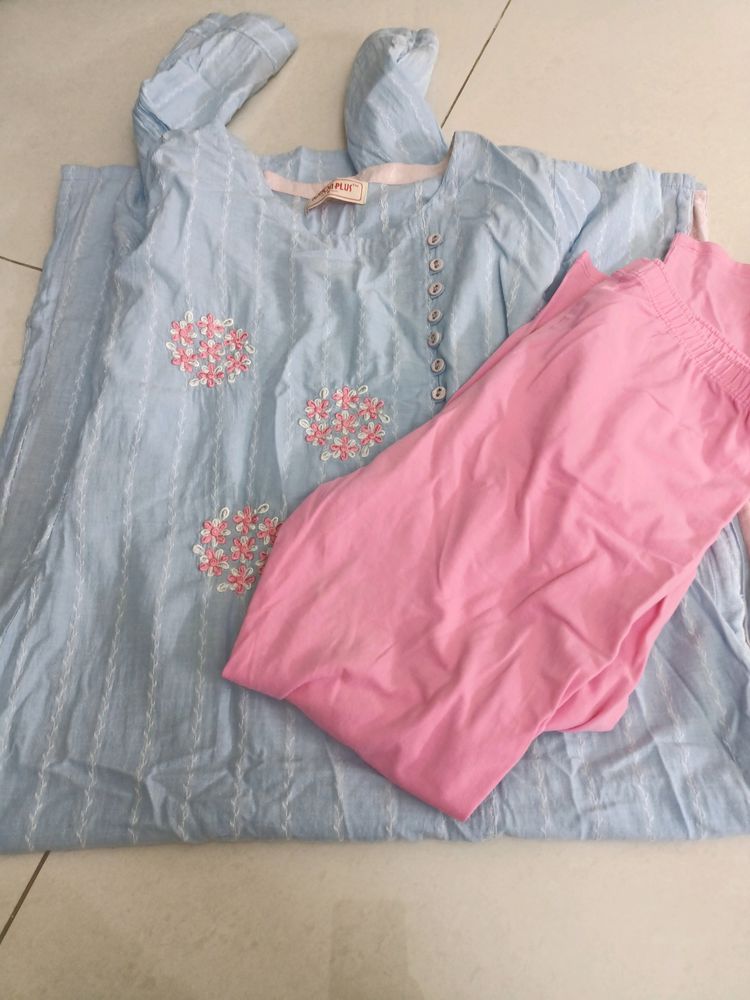 Cotton Plus Kurti With Pink Leggings